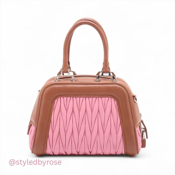AUTHENTICATED Miu Miu Matelasse Pink Brown Bowler Bag with Box + Authentication - Picture 3 of 12